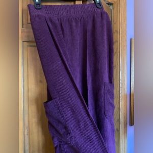 Aubergine plum corduroy high rise cargo wide leg pants